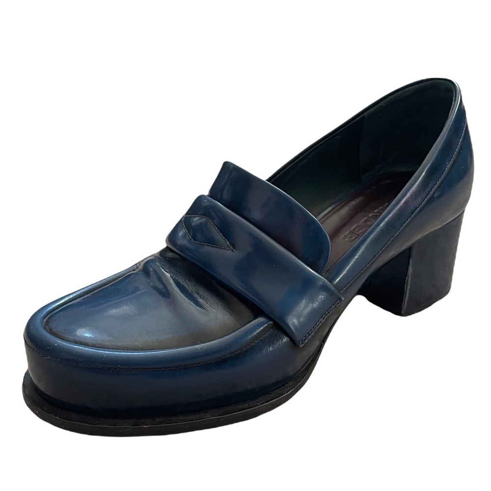 Jil Sander Blue Leather Block Heeled Loafers - Picture 3 of 14